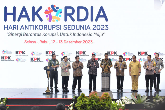 Presiden Jokowi pada Puncak Peringatan Hari Antikorupsi Sedunia (Hakordia) Tahun 2023, yang digelar di Istora Senayan, Gelora Bung Karno, Jakarta, Selasa (12/12/2023)
