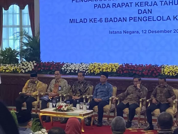 Raker dan Milad ke-6 Badan Pengelola Keuangan Haji (BPKH), di Istana Negara, Jakarta, Selasa (12/12/2023).